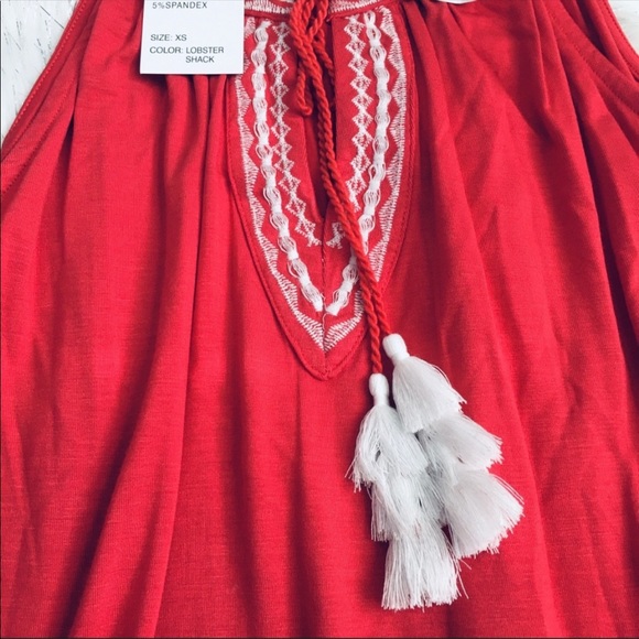 Neiman Marcus Coral Tassel Tank Striped Halter neckline. - Picture 10 of 13